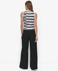 Dkny Women's Striped Ribbed Knit Sleeveless Top