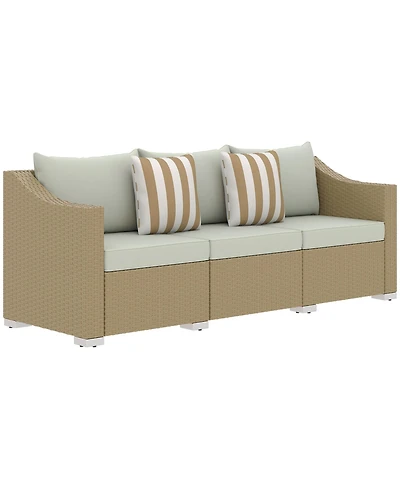 Outsunny 3 Seater Patio Sofa, Wicker Couch with Cushions, Pillows,