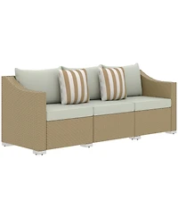 Outsunny 3 Seater Patio Sofa, Wicker Couch with Cushions, Pillows,