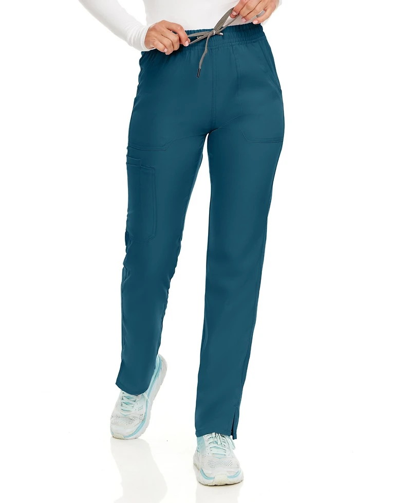 Medichic Petite Terri Stretch Straight Leg Six Pocket Cargo Scrub Pants, Ceil, X Large