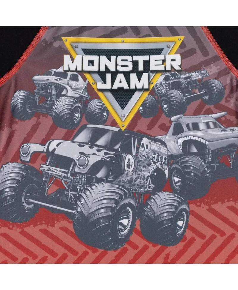 Monster Jam Toddler Boys Pullover Rash Guard and Swim Trunks Outfit Set