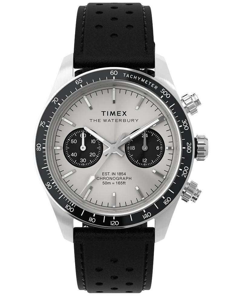 Timex Men's Quartz Analog Black Leather Watch, 39mm