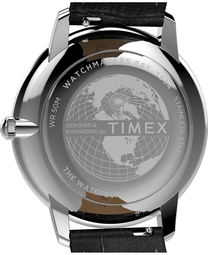 Timex Men's Quartz Analog Black Leather Watch, 39mm
