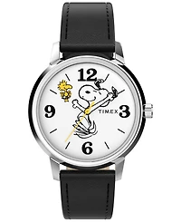Timex Unisex Quartz Analog Black Leather Watch, 38mm