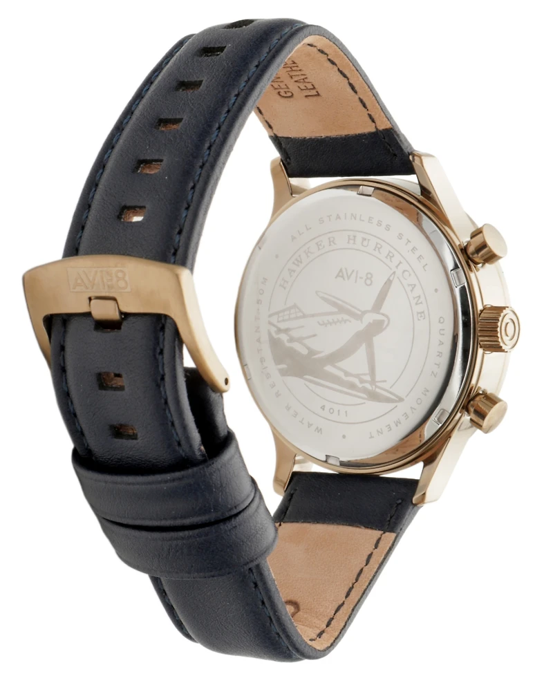 Avi-8 Men's Hawker Hurricane Classic Chronograph Blue Leather Strap Watch