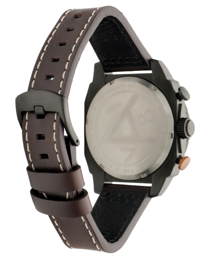 Avi-8 Men's Hawker Hunter Atlas Dual-Time Chronograph Brown Leather Strap Watch