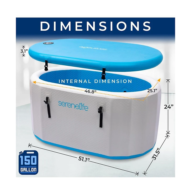 SereneLife Inflatable Cold Plunge Tub - Oversized Ice Bath for Recovery & Therapy