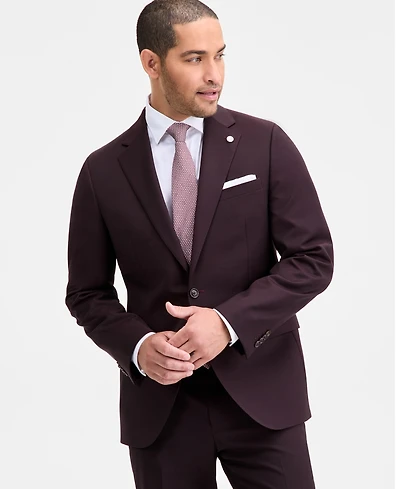 Ted by Baker Men's Modern-Fit Bordeaux Wool-Blend Suit Separate Jacket