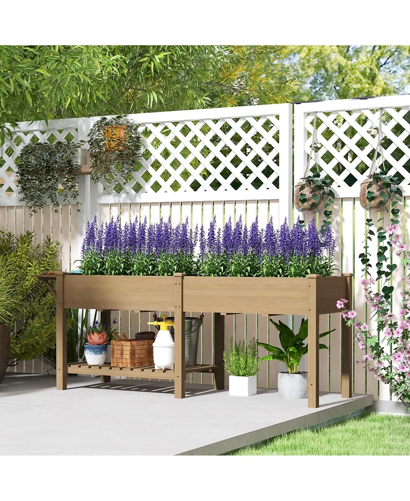 Outsunny Raised Garden Bed, Wood Planter with Liners,