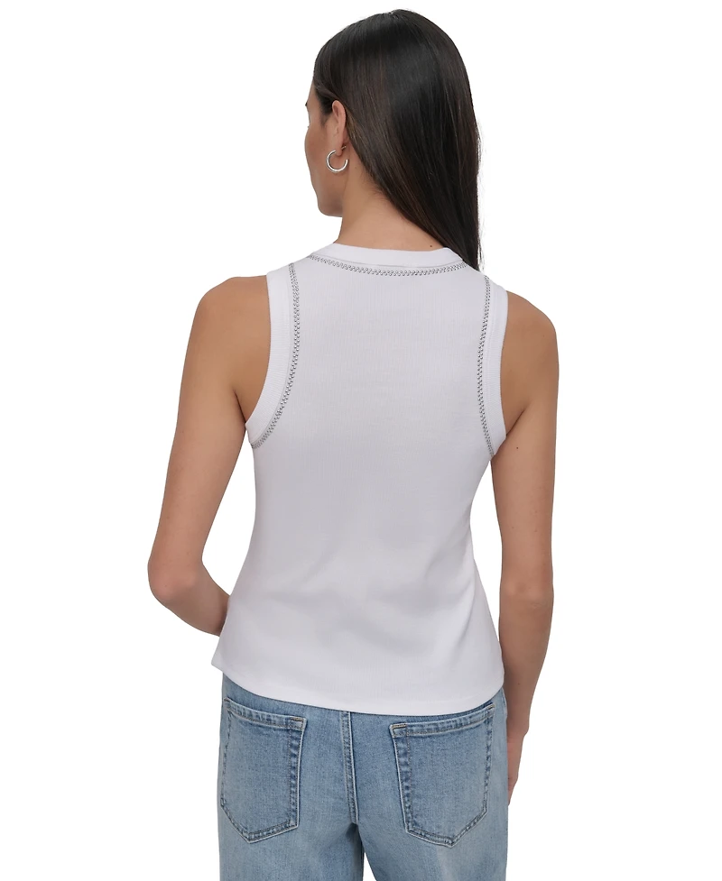 Dkny Jeans Petite Rhinestone-Trim Ribbed Tank Top