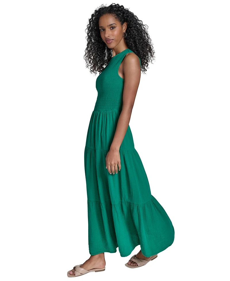 Calvin Klein Women's Cotton Smocked Tiered Maxi Dress