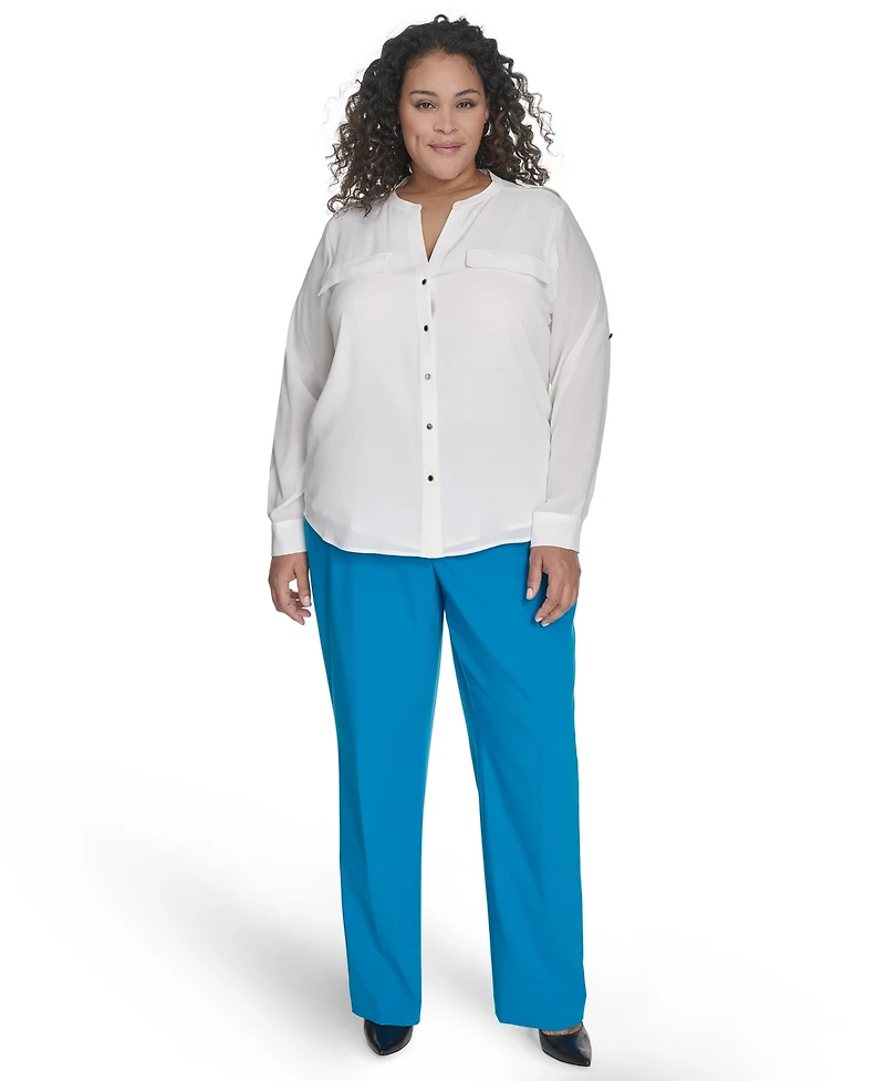 Calvin Klein Plus Split-Neck Button-Front Shirt