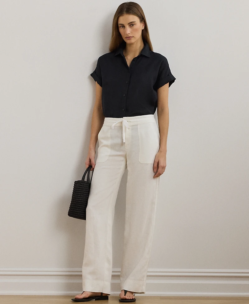 Lauren Ralph Petite 100% Linen Wide-Leg Pants