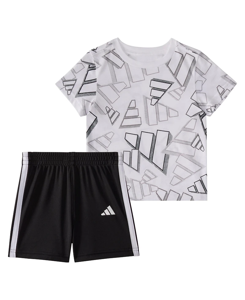 adidas Baby Boys 2-Piece Short Sleeve Printed 3D Logo Toss T-Shirt and Shorts Set