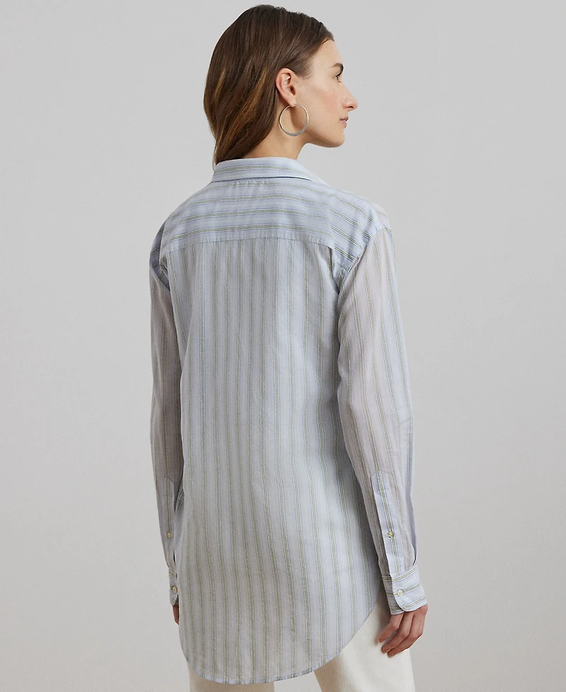 Lauren Ralph Lauren Petite Oversize Striped Cotton Voile Shirt