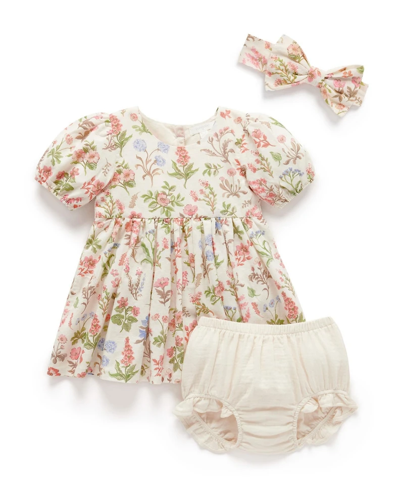 Purebaby Baby Girls Linen Blend Dress & Headband Set