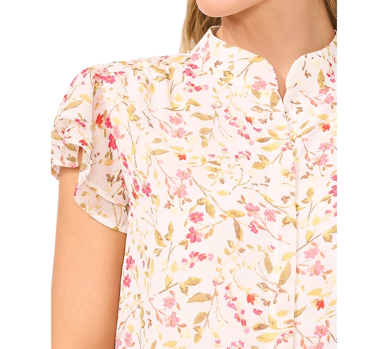 CeCe Women's Flutter-Sleeve Mandarin-Collar Blouse