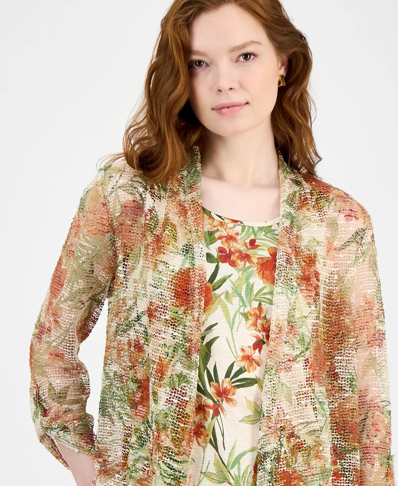 Kasper Women's Floral-Print Open-Front Cardigan and Blouse