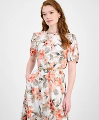 Kasper Tropical Floral Cotton Short-Sleeve Dress, Regular & Petite Sizes