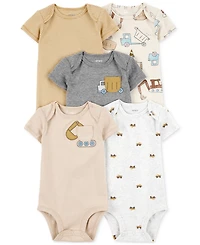 Carter's Baby Boys Short-Sleeve Construction Bodysuits, 5 Pack
