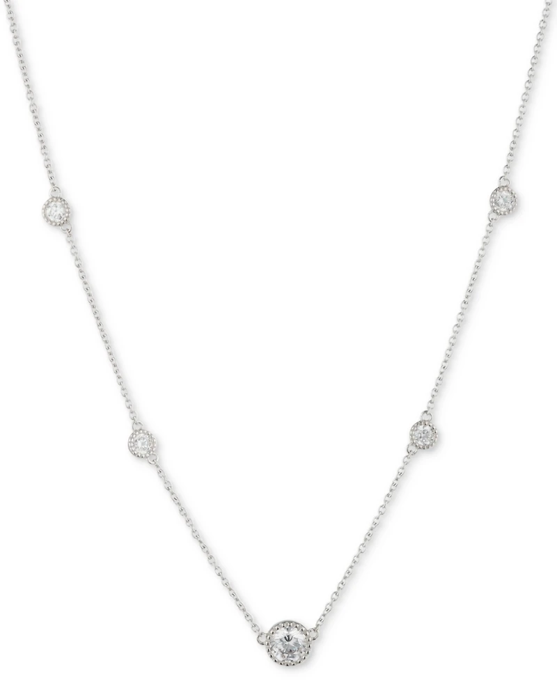 Lauren Ralph Lauren Sterling Silver Cubic Zirconia Station Collar Necklace, 16" + 3" extender