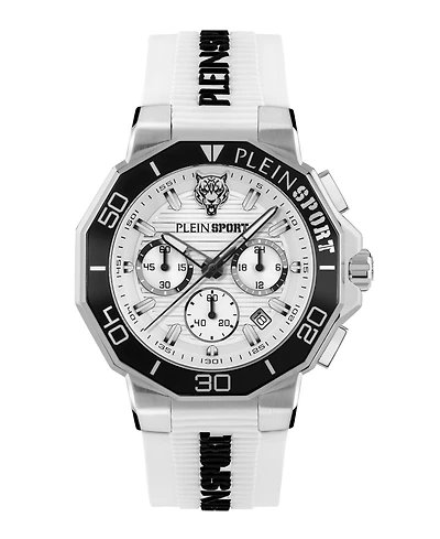 Plein Sport Men's Titan Chronograph Date Quartz White Silicone Strap Watch, 46mm