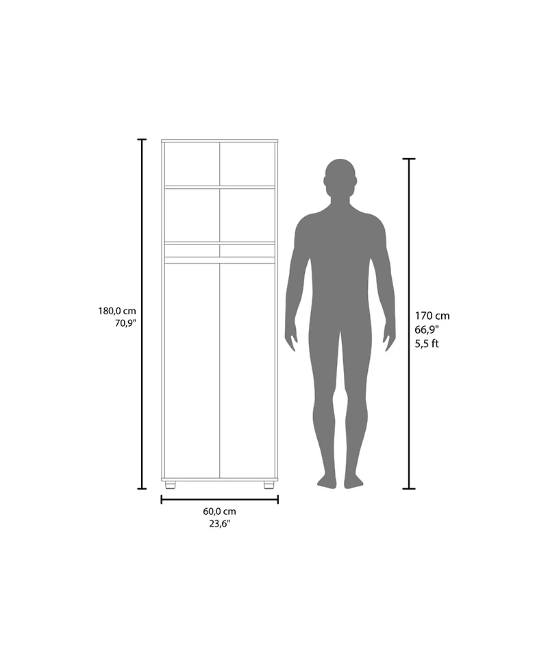 Pisinemo Armoire with 2 Doors and Hanging Rod, White