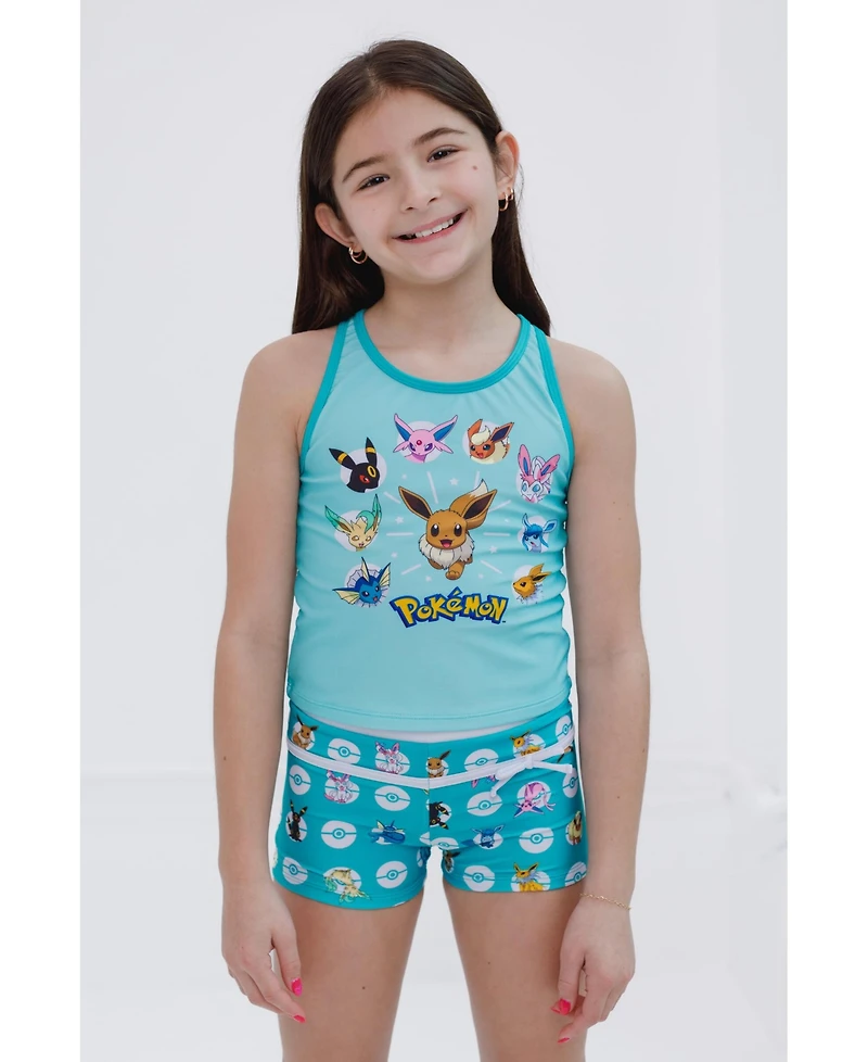 Pokemon Girls Eevee Racerback Upf 50+ Tankini Top and Swim Shorts Outfit Set