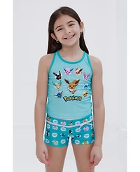 Pokemon Girls Eevee Racerback Upf 50+ Tankini Top and Swim Shorts Outfit Set