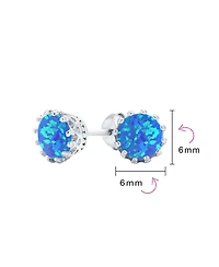 Bling Jewelry Iridescent Crown Setting Created Opal Solitaire Stud Earrings Rose Gold Plated .925 Sterling Silver White Blue Orange 6