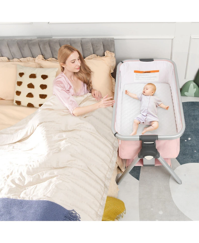 Baby Bassinet Bedside Sleeper with Storage Basket and Wheel for Newborn