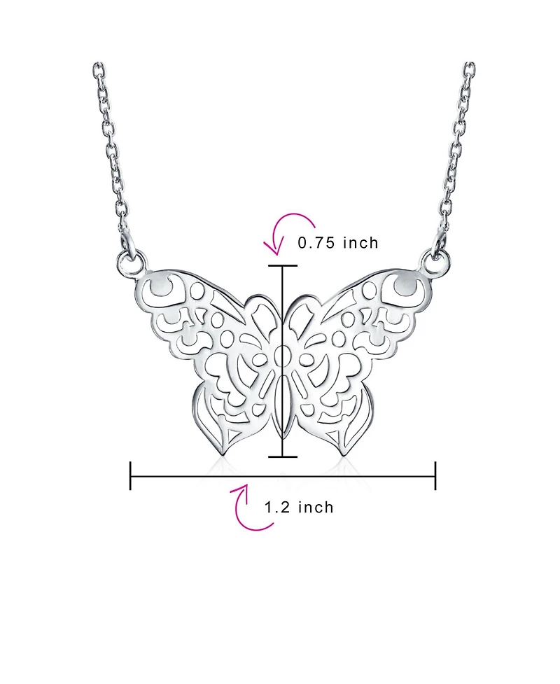 Bling Jewelry Large Butterfly Filigree Pendant Necklace Sterling Silver 16 Inches Statement Piece