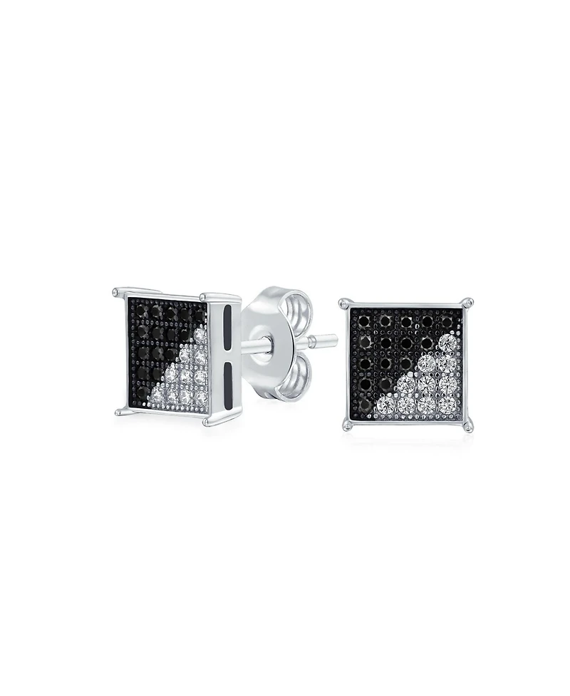 Bling Jewelry Geometric Black White Cz Stud Earrings , Sterling Silver, 8MM Square