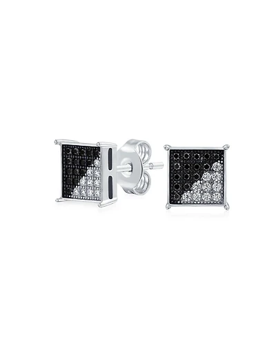 Bling Jewelry Geometric Black White Cz Stud Earrings , Sterling Silver, 8MM Square