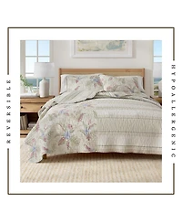 Linery & Co. Cotton Stitched Reversible Tropical Palm 3 Piece Quilt and Sham Set