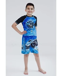 Monster Jam Boys Pullover Rash Guard and Swim Trunks Outfit Set