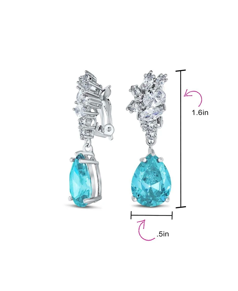 Bling Jewelry Cubic Zirconia Cz Statement Dangle Leaf Teardrop Formal Chandelier Clip On Earrings Silver Plated