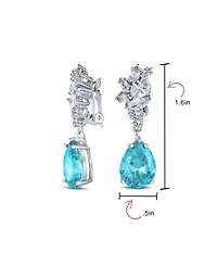 Bling Jewelry Cubic Zirconia Cz Statement Dangle Leaf Teardrop Formal Chandelier Clip On Earrings Silver Plated