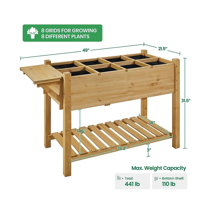 Yaheetech Solid Wood Elevated Garden Bed Planter Box with Removable Grow Grids