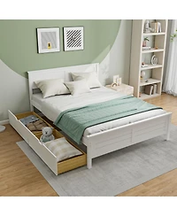 Full Bed Frame with Storage Drawers and Solid Wood Headboard