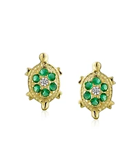 Bling Jewelry Petite Nautical Pave Cz Green Tortoise 14K Gold Stud Earrings with Secure Back