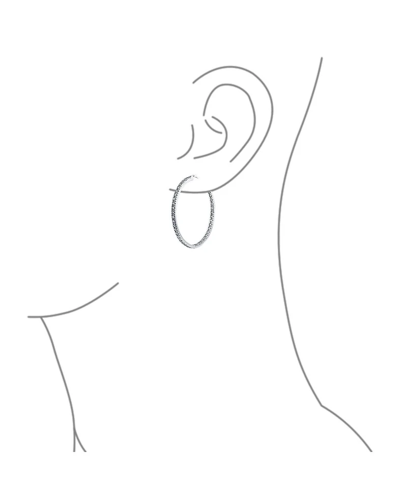 Bling Jewelry Pink White Black Cubic Zirconia Pave Cz Thin Inside Out Large Big Hoop Earrings Silver Rose Gold Plated 1.75 Inch Diameter