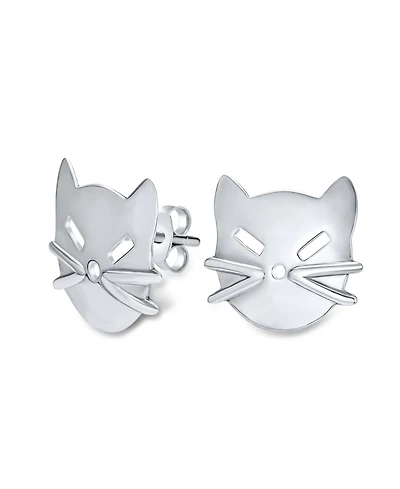 Bling Jewelry Curious Cat Face Stud Earrings in Sterling Silver - Cute Kitten Design