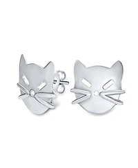 Bling Jewelry Curious Cat Face Stud Earrings in Sterling Silver - Cute Kitten Design