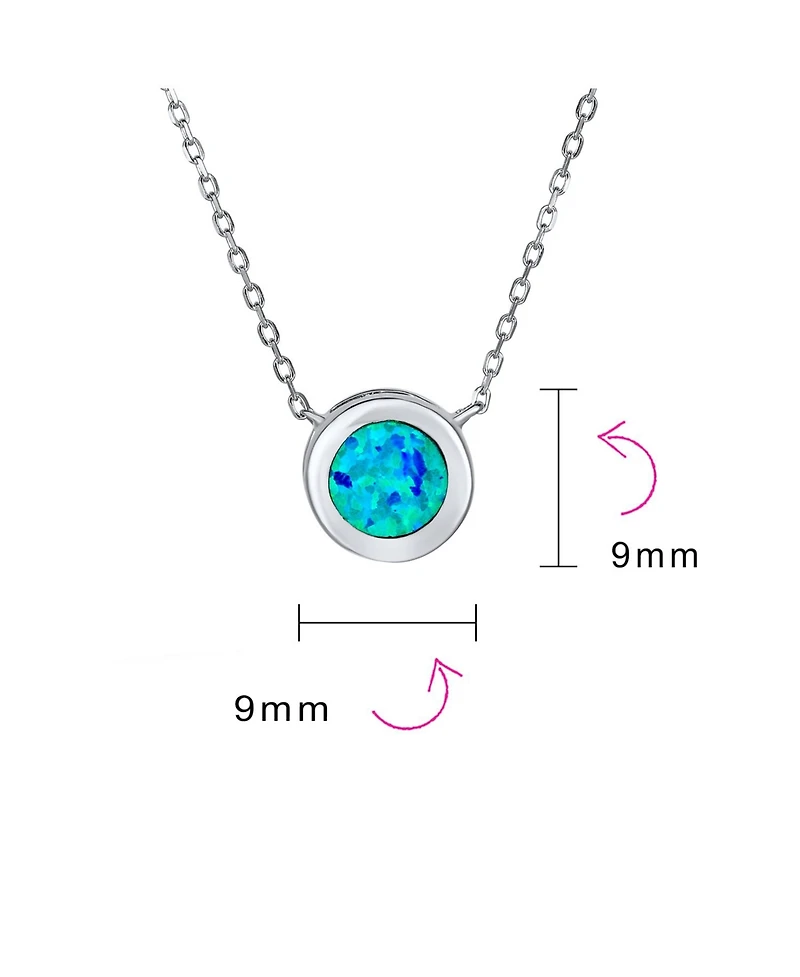 Bling Jewelry Classic Round 1CT Solitaire Bezel Set Blue White Fire Orange Created Opal Pendant Station Necklace Gold Plated.925 Sterling Silver