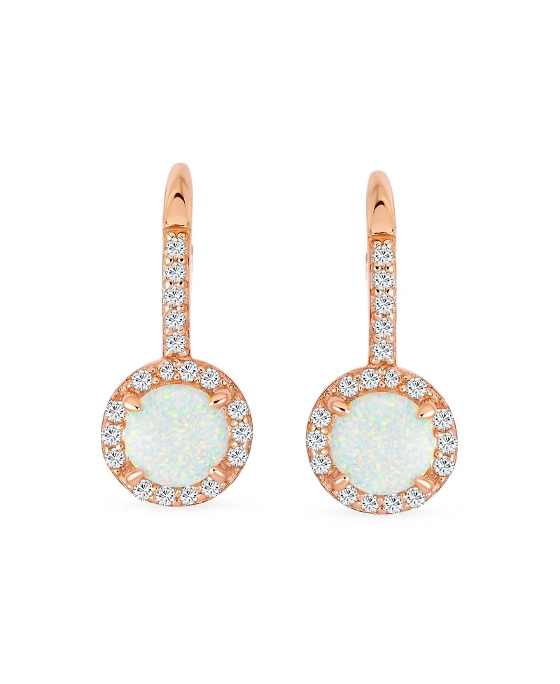 Bling Jewelry Cubic Zirconia Halo Cz Square Round Solitaire Circle White Orange Fire Created Opal Drop Earrings Rose Gold Plated .925 Sterling Silver