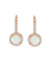 Bling Jewelry Cubic Zirconia Halo Cz Square Round Solitaire Circle White Orange Fire Created Opal Drop Earrings Rose Gold Plated .925 Sterling Silver