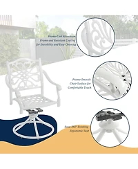 5-Piece Cast Aluminum Outdoor Conversation Set Outdoor Dining Table with Umbrella Hole Outdoor Swivel Rockers Patio Dining Chairs in White