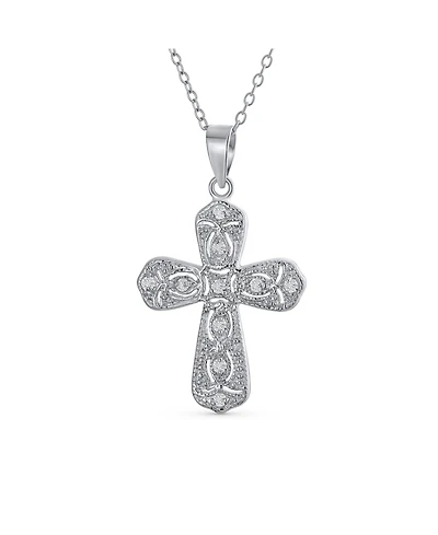 Bling Jewelry Elegant Necklace with Cubic Zirconia Cross Pendant in Sterling Silver