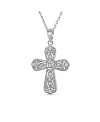 Bling Jewelry Elegant Necklace with Cubic Zirconia Cross Pendant in Sterling Silver